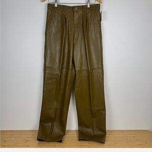 Classic Olive Green Leather Trousers